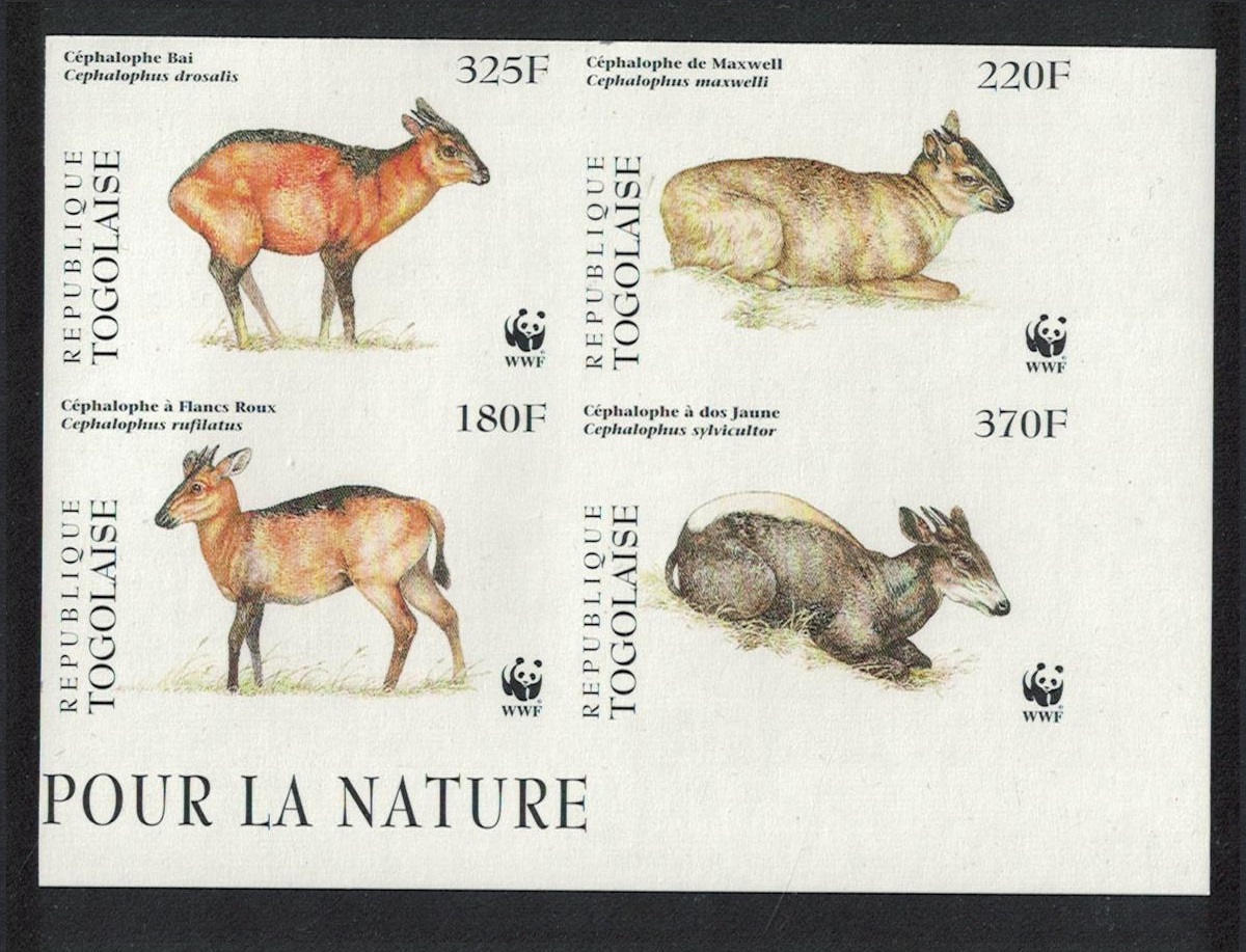 Togo WWF West African Duikers Block of 4 IMPERF 1996 MNH MI#2456-2459 Sc#1720 a-d