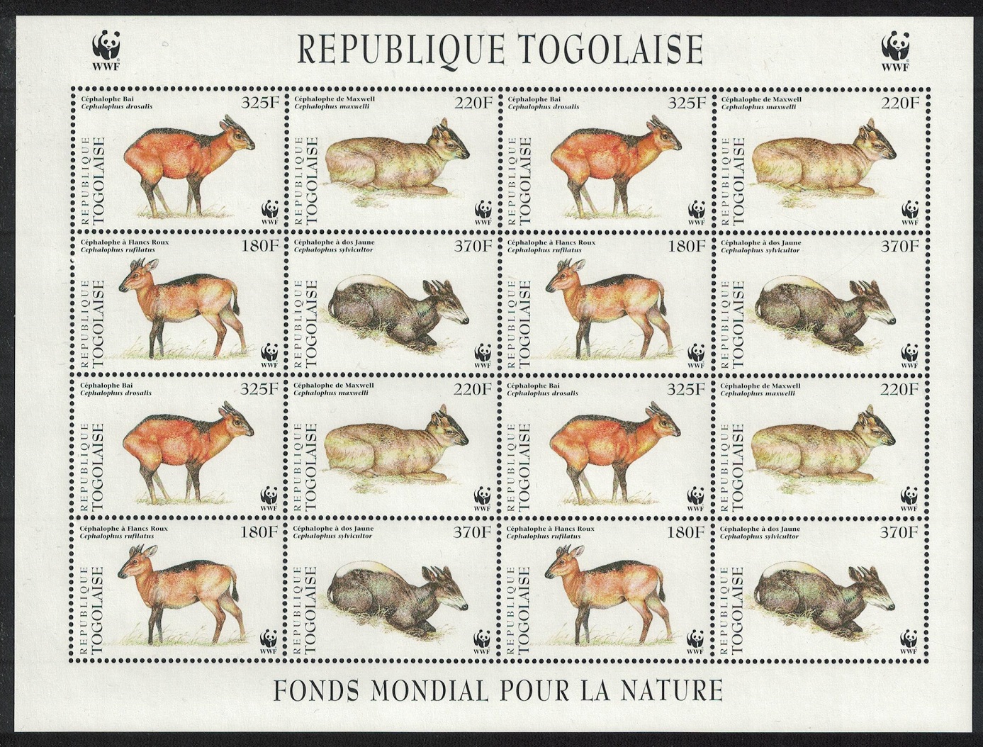 Togo WWF West African Duikers Sheetlet of 4 sets 1996 MNH MI#2456-2459 Sc#1720 a-d