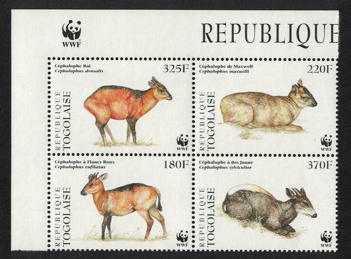 Togo WWF West African Duikers 4v T1 Block of 4 WWF Logo 1996 MNH MI#2456-2459 Sc#1720 a-d