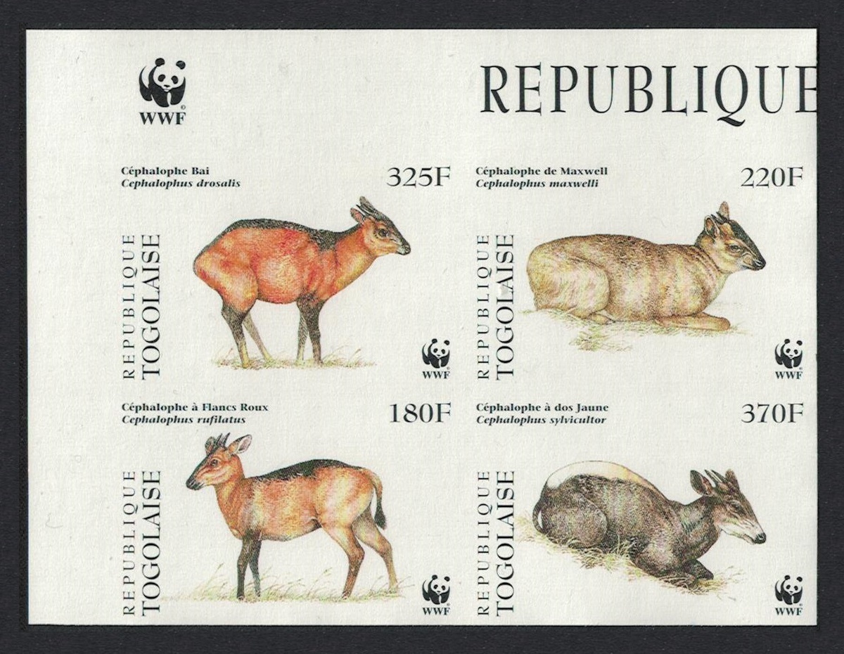 Togo WWF West African Duikers T1 Block of 4 IMPERF WWF Logo 1996 MNH MI#2456-2459 Sc#1720 a-d