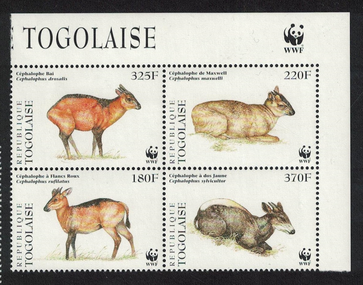 Togo WWF West African Duikers 4v T2 Block of 4 WWF Logo 1996 MNH MI#2456-2459 Sc#1720 a-d