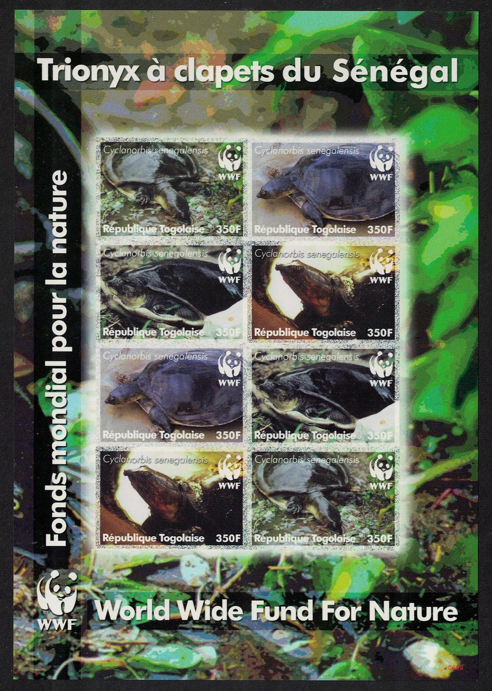 Togo WWF Senegal Flapshell Turtle Imperf Sheetlet of 8v 2006 MNH MI#3337-3340 Sc#2039a-d