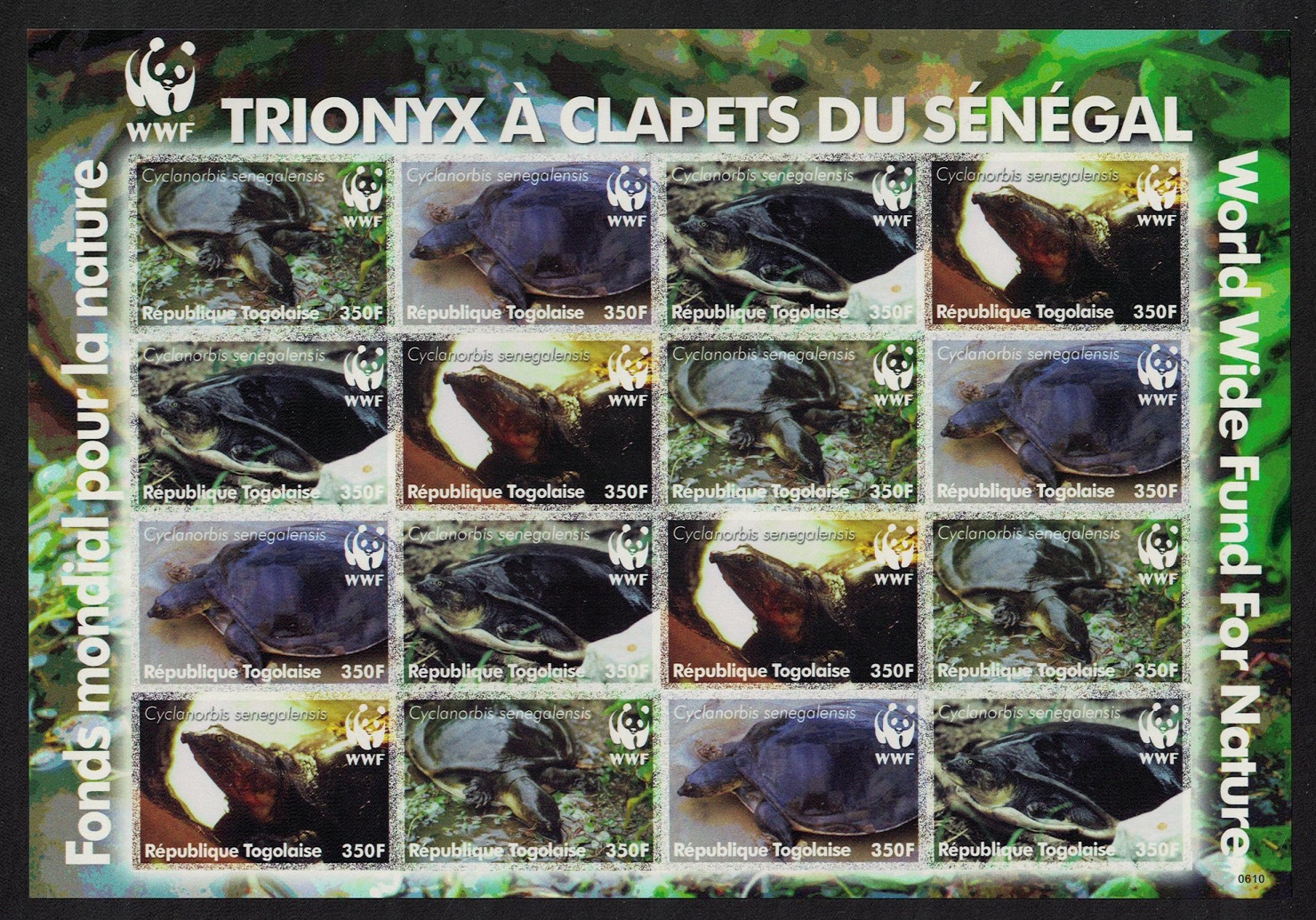 Togo WWF Senegal Flapshell Turtle Imperf Sheetlet of 4 sets 2006 MNH MI#3337-3340 Sc#2039a-d