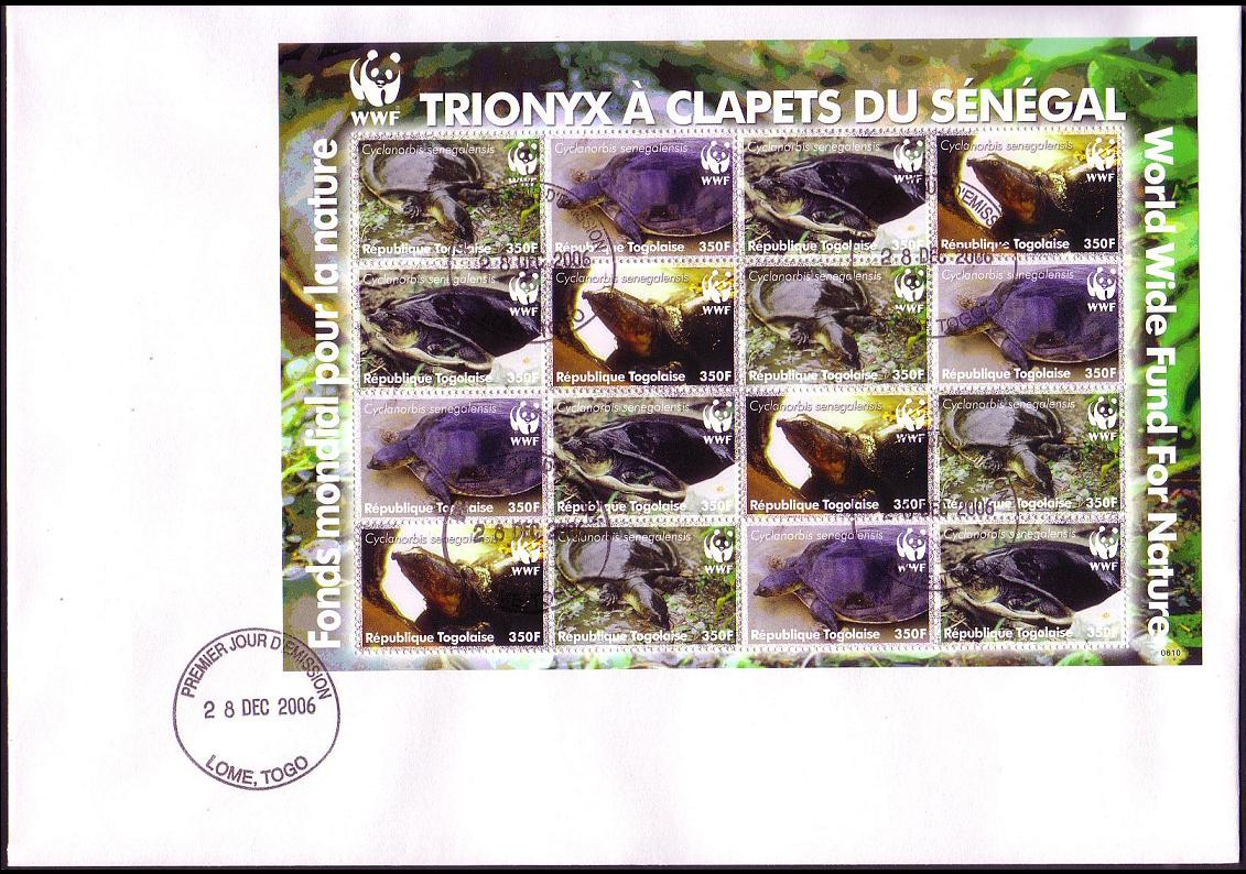 Togo WWF Senegal Flapshell Turtle FDC Sheetlet of 4 sets 2006 MI#3337-3340 Sc#2039a-d