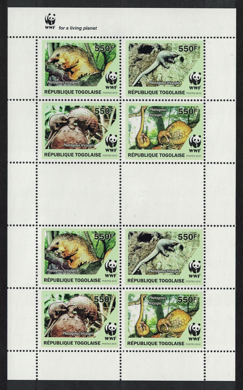 Togo WWF Three-cusped Pangolin Sheetlet of 8v 2010 MNH MI#3454-3457