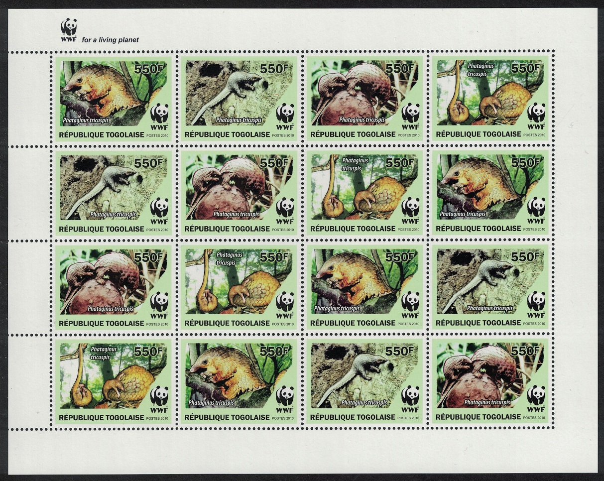 Togo WWF Three-cusped Pangolin Sheetlet of 4 sets 2010 MNH MI#3454-3457