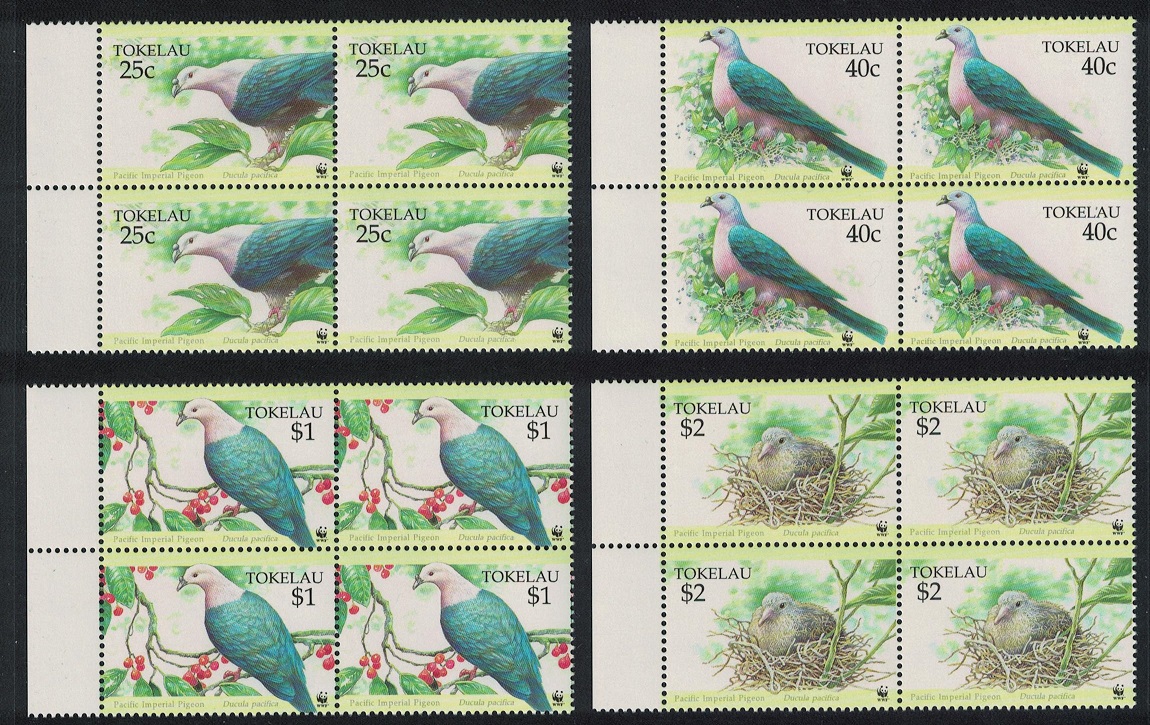 Tokelau Birds WWF Pacific Imperial Pigeon 4v Blocks of 4 Margins 1995 MNH SG#220-223 MI#210-213 Sc#204-207