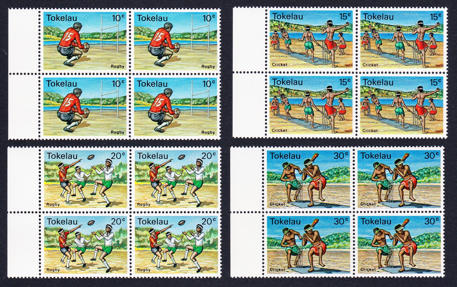 Tokelau Local Sports 4v Blocks of 4 Margins 1979 MNH SG#69-72 Sc#69-72