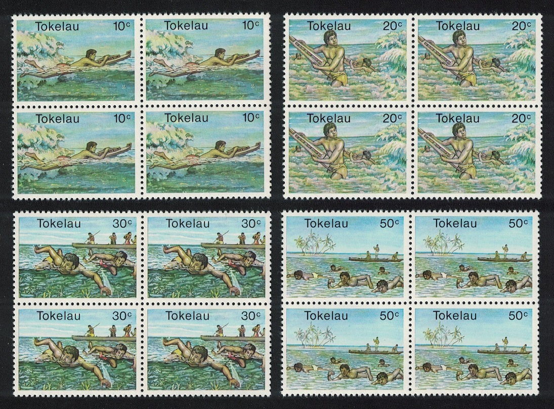 Tokelau Swimming Water Sports 4v Blocks of 4 1980 MNH SG#73-76 Sc#73-76