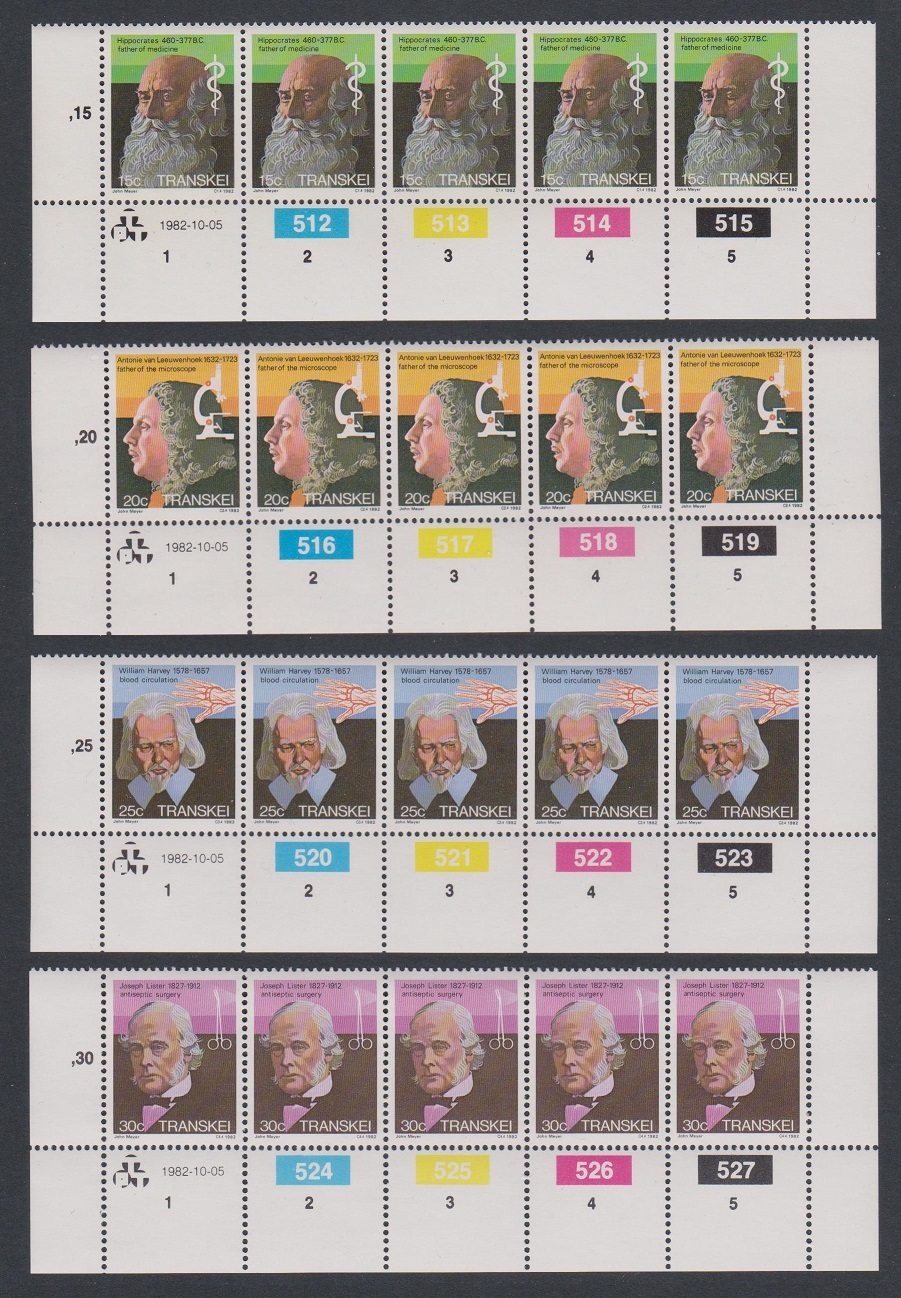 Transkei Celebrities of Medicine 4v Strips of 5 1982 MNH SG#108-111 Sc#97-100