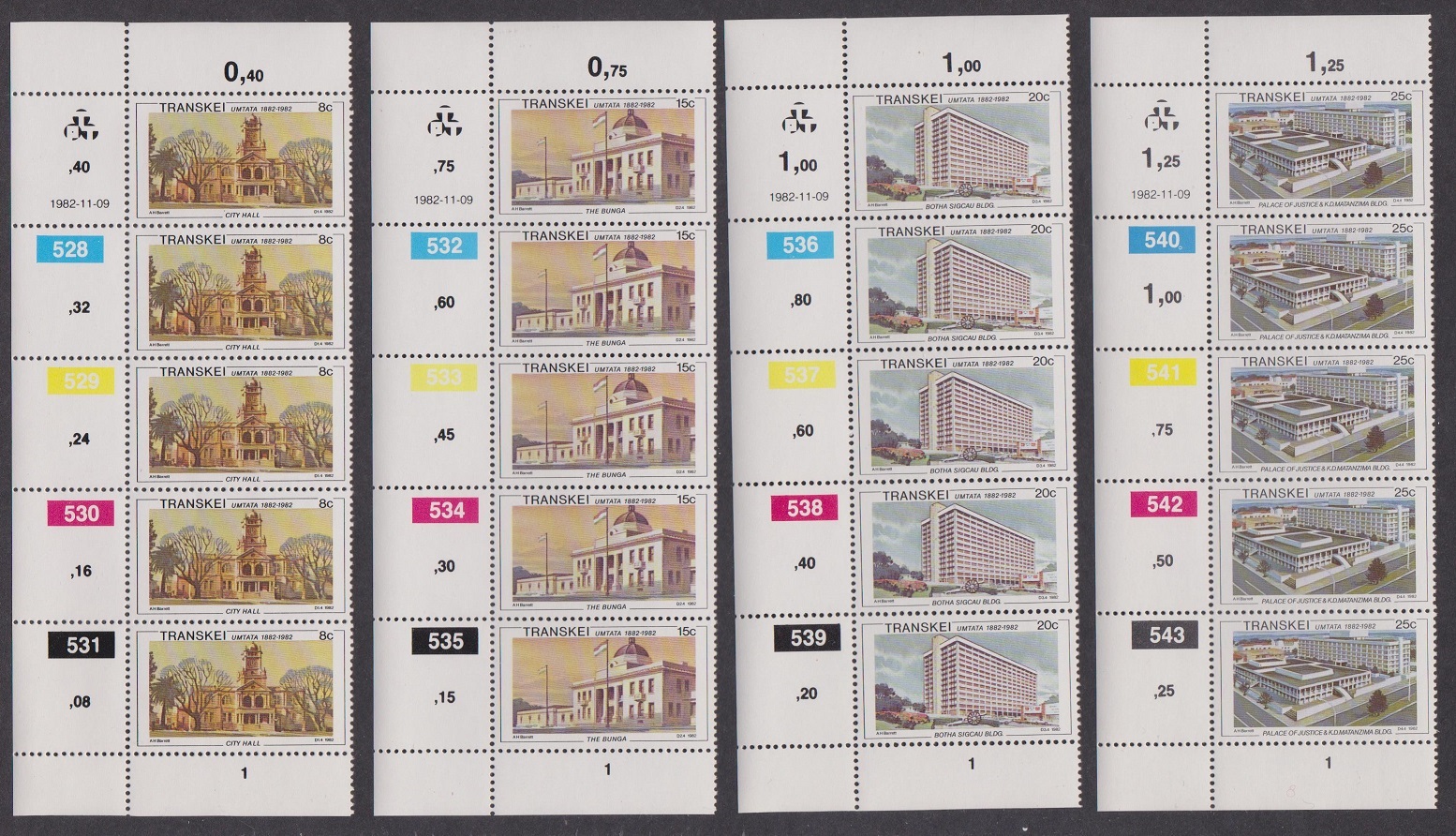 Transkei Umtata City 4v Strips of 5 1982 MNH SG#112-115 Sc#113-116