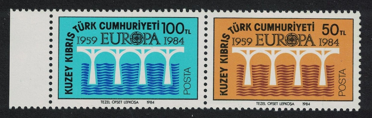 Turkish Cyprus Europa CEPT 25th Anniversary 2v Horiz Pair Type 1 1984 MNH SG#148-149 Sc#143a