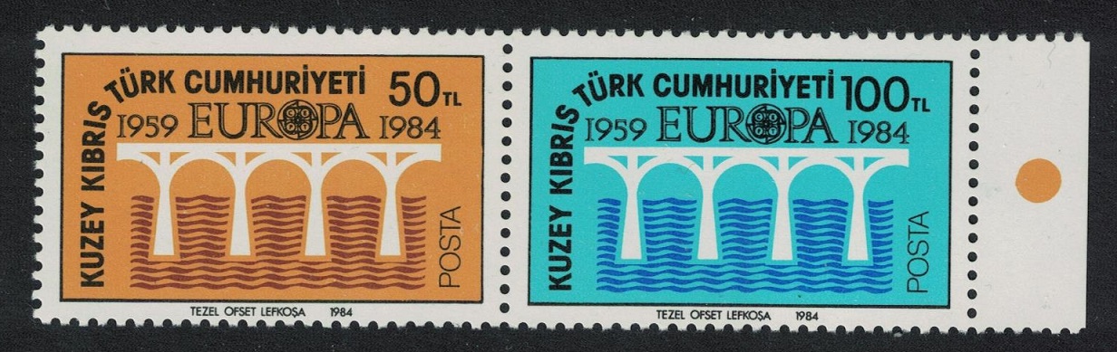 Turkish Cyprus Europa CEPT 25th Anniversary 2v Horiz Pair Type 2 1984 MNH SG#148-149 Sc#143a