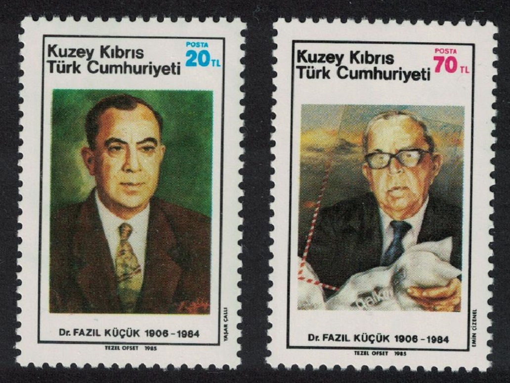 Turkish Cyprus First Death Anniversary of Dr Fazil Kucuk politician 2v 1985 MNH SG#166-167