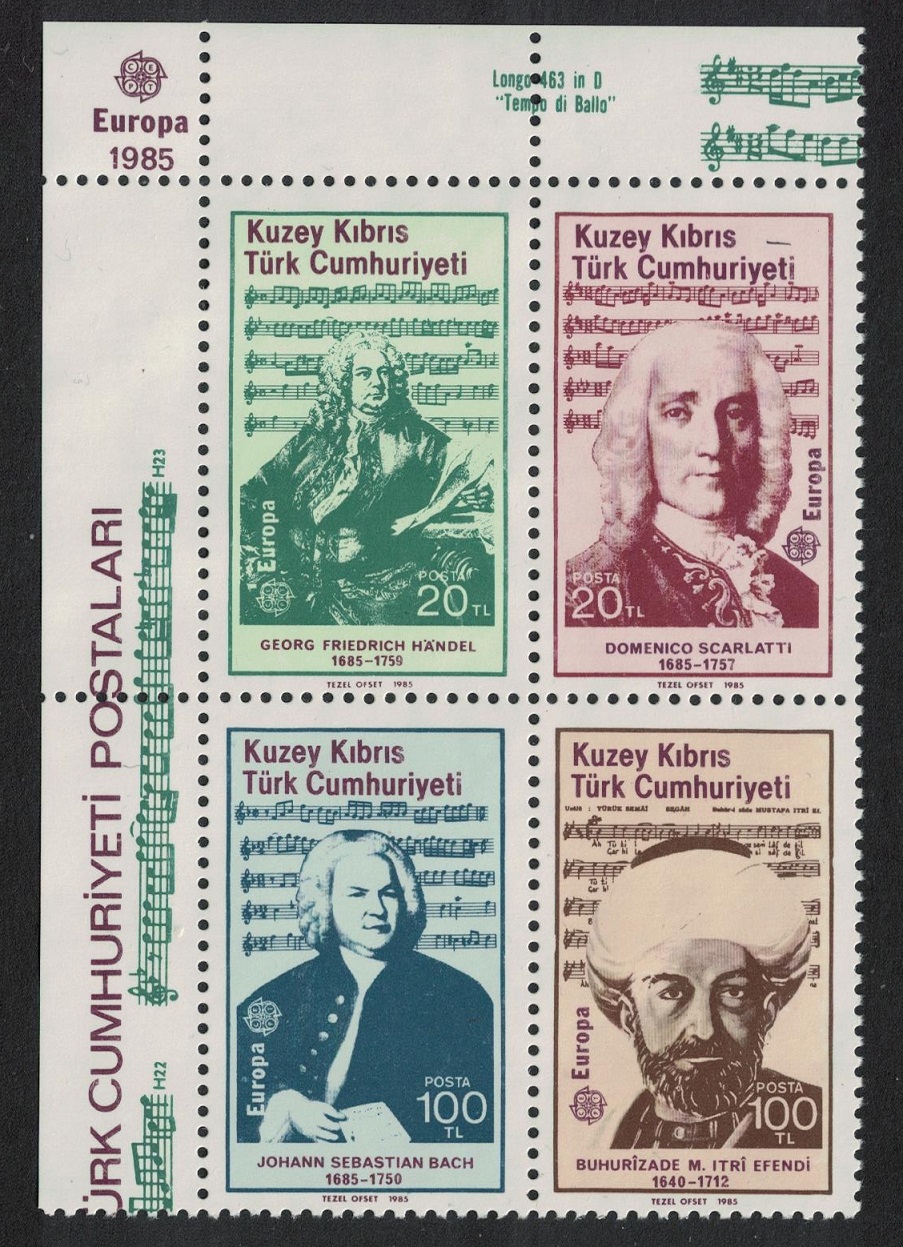 Turkish Cyprus Europa CEPT Music Composers 4v Block of 4 1985 MNH SG#172-175 MI#166-169 KB