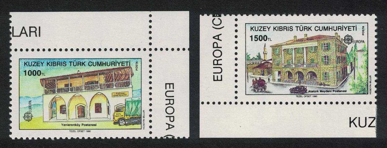 Turkish Cyprus Europa Post Office Buildings 2v Corners 1990 MNH SG#275-276