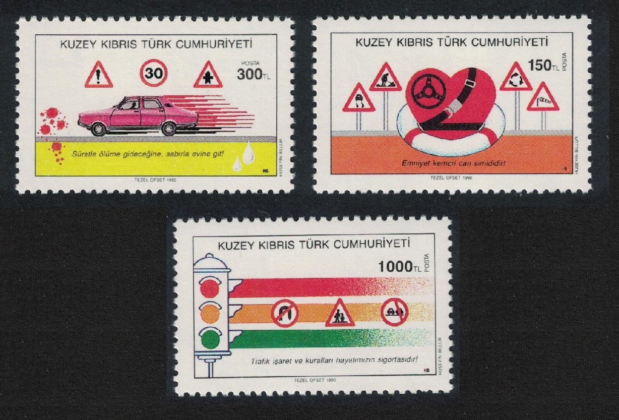 Turkish Cyprus Traffic Safety Campaign 3v 1990 MNH SG#289-291