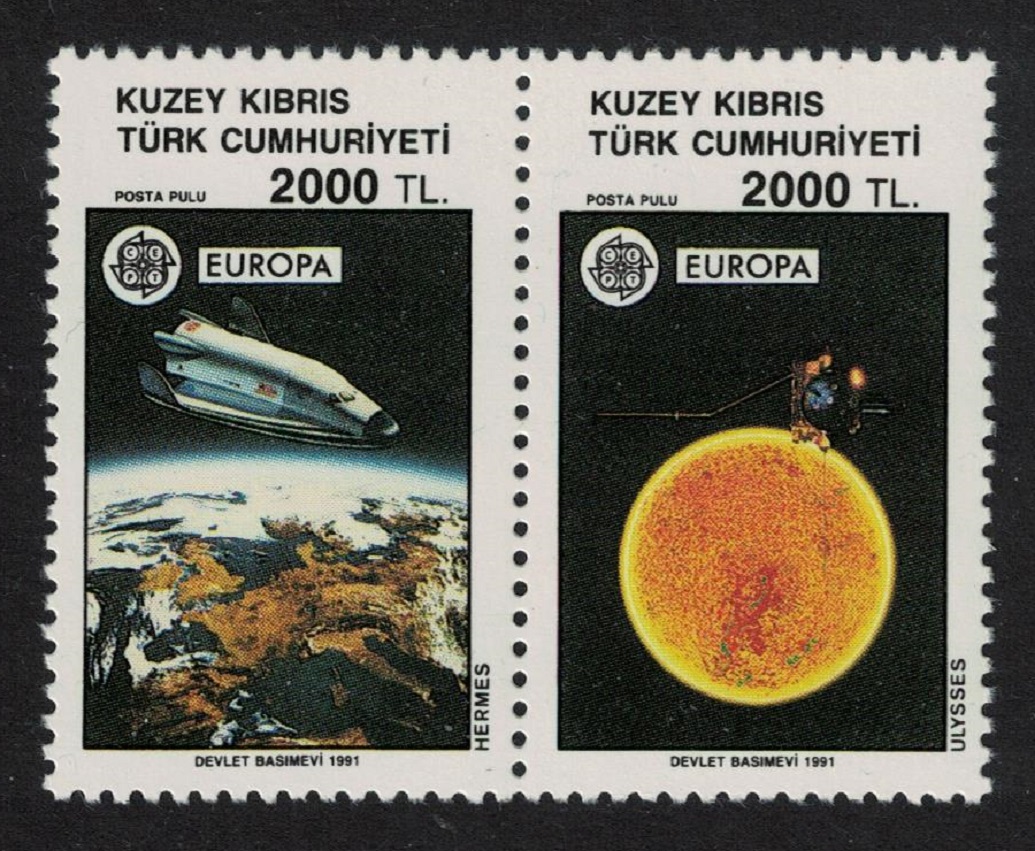 Turkish Cyprus Shuttle Europe in Space 2v Pair 1991 MNH SG#306 MI#Block 9 Sc#298