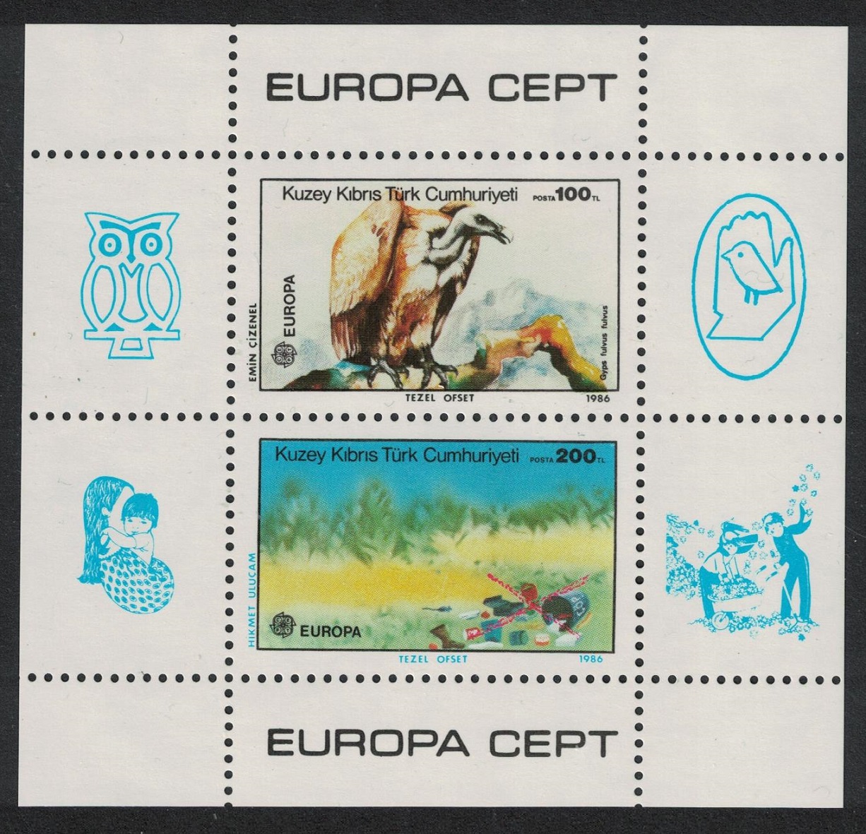 Turkish Cyprus Birds Vulture Nature Protection MS 1986 MNH SG#MS187 MI#Block 5 Sc#181