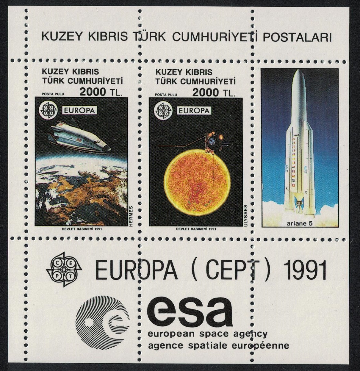 Turkish Cyprus Shuttle Europe in Space MS 1991 MNH SG#MS306 MI#Block 9 Sc#298