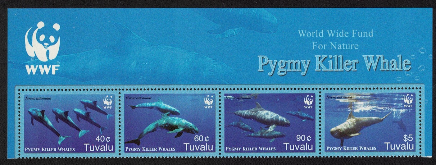 Tuvalu WWF Pygmy Killer Whale Top Strip of 4v WWF Logo 2006 MNH SG#1224-1227 MI#1307-1310 Sc#1022a-d