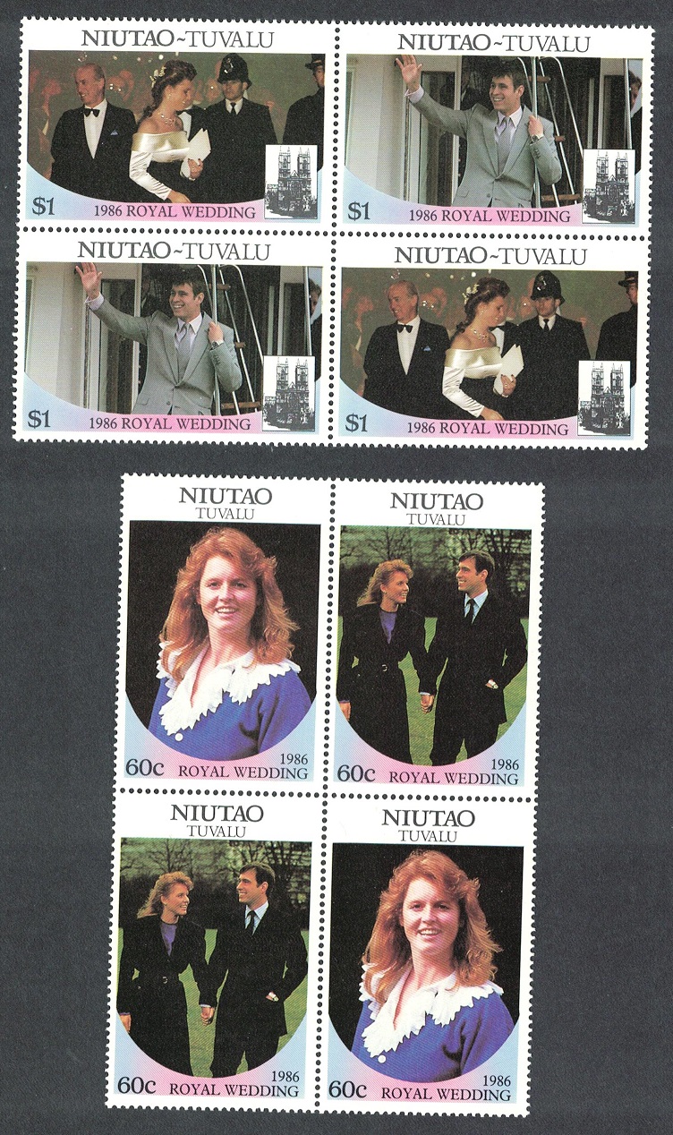 Tuvalu Niutao Royal Wedding Prince Andrew 4v Cross-blocks 1986 MNH Sc#63-64