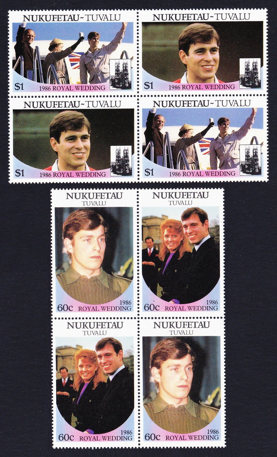 Tuvalu Nukufetau Royal Wedding Prince Andrew 4v Cross-blocks 1986 MNH