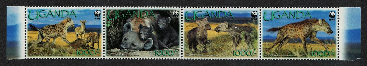 Uganda WWF Spotted Hyaena Strip of 4v 2008 MNH SG#2551-2554 MI#2663-2666 Sc#1892a-d