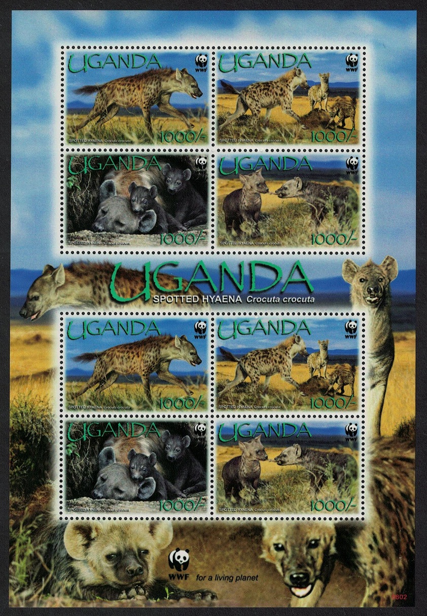 Uganda WWF Spotted Hyaena Sheetlet of 2 sets 2008 MNH SG#MS2555 MI#2663-2666 Sc#1892a-d