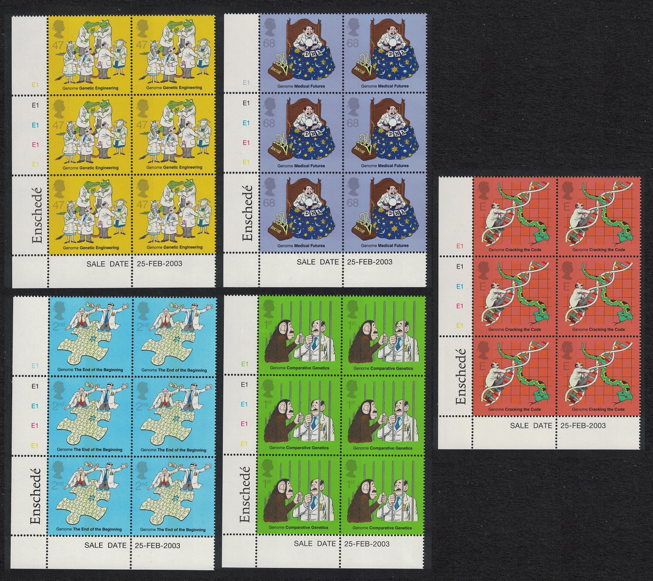 Great Britain Discovery of DNA 5v Plate Blocks 2003 MNH SG#2343-2347 Sc#2103-2107