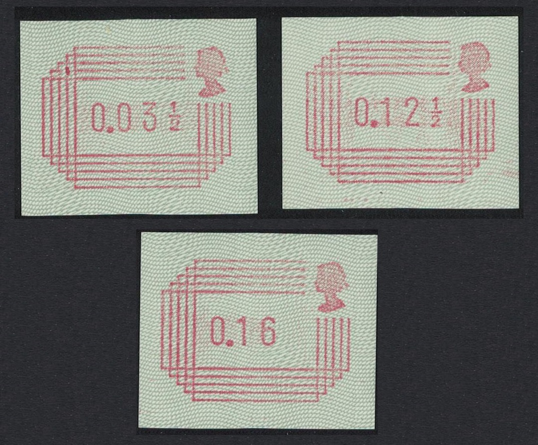 Great Britain Machine Labels 3½p+12½p+16p 3v 1984 MNH