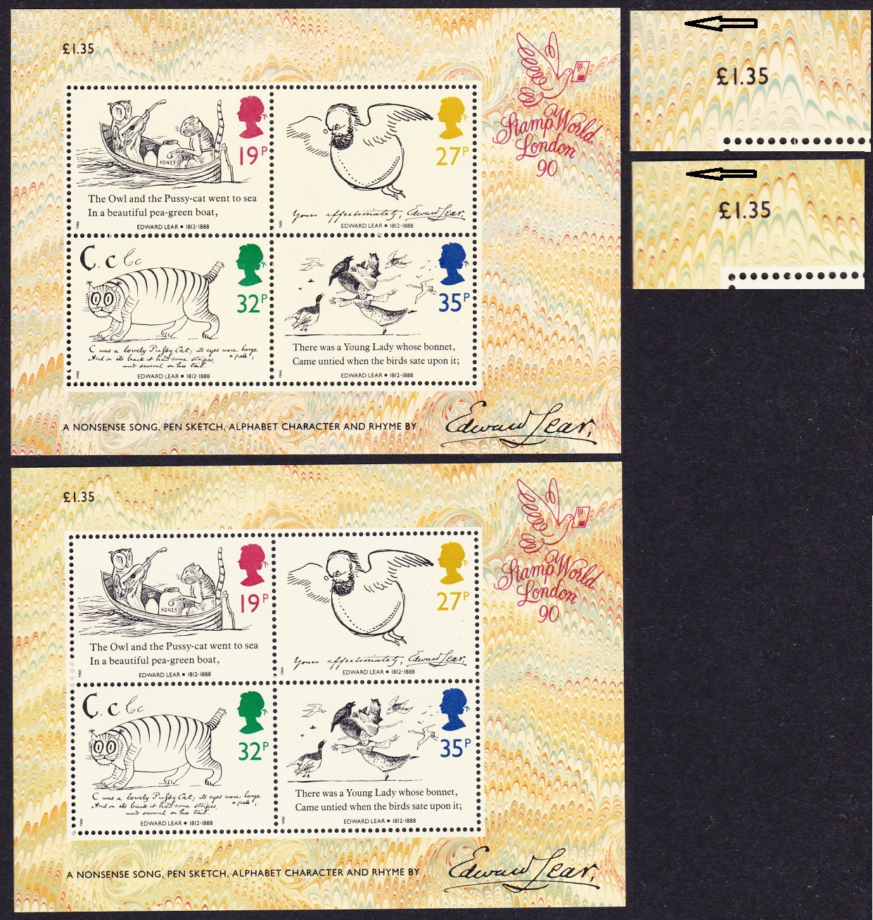 Great Britain Edward Lear 2 MSs Colour Varieties 1988 MNH SG#MS1409 Sc#1229a