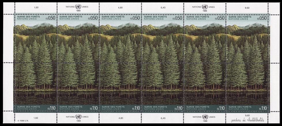 United Nations - Geneva Forest Sheetlet of 6 pairs 1988 MNH SG#G165-G166