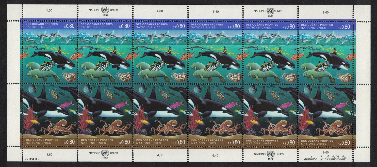 United Nations - Geneva Sea Life Whale Dolphin Clean Oceans Sheetlet 1992 MNH SG#G214-G215