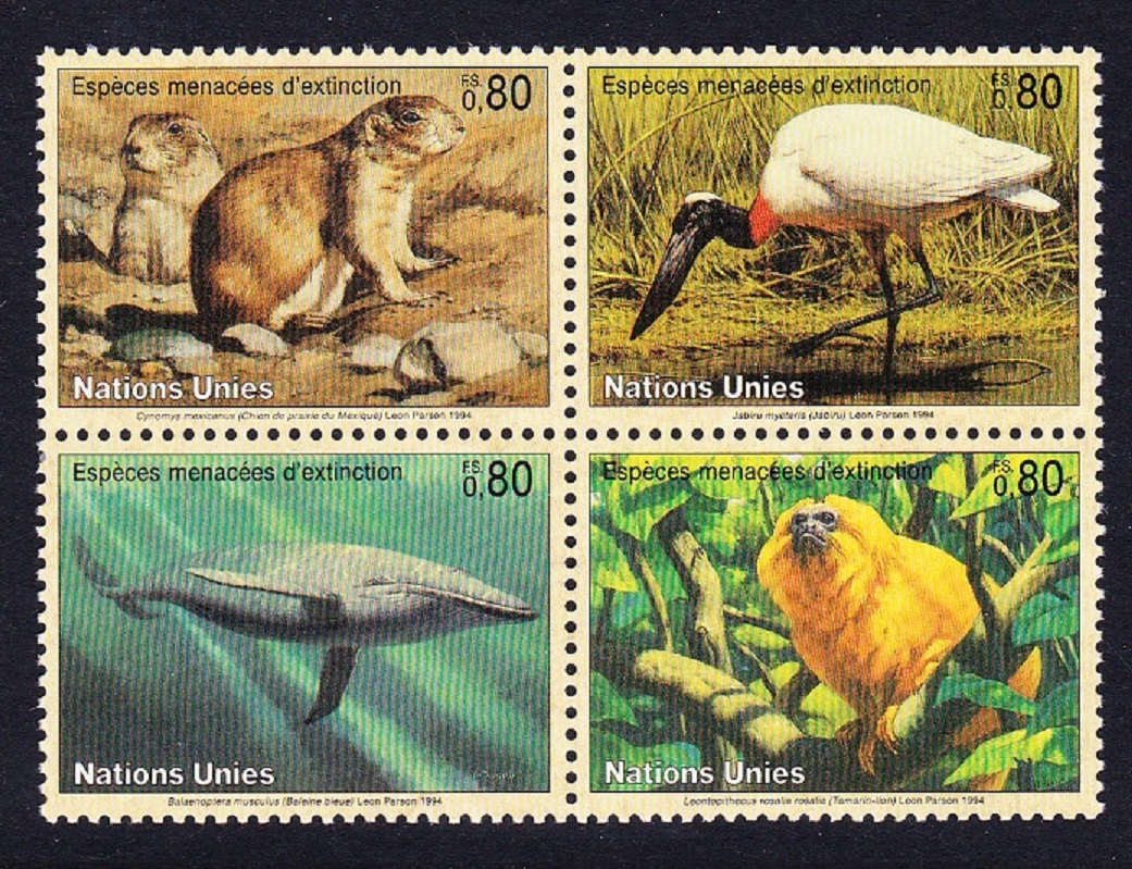 United Nations - Geneva Prairie Dog Whale Golden Langur Jabiru Bird 4v Block 2*2 1994 MNH SG#G246-G249 MI#245-248 Sc#249a