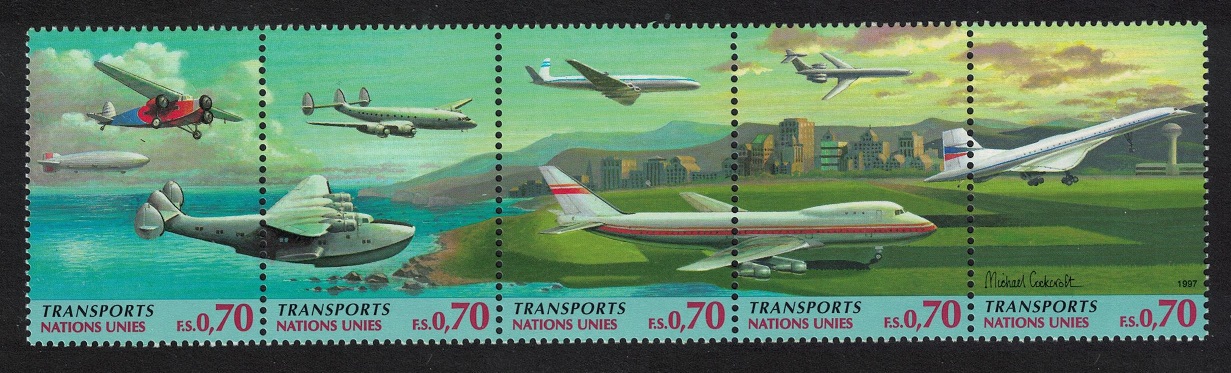 United Nations - Geneva Aircrafts Aviation Economic and Social Commissions 5v Strip 1997 MNH SG#G317-G321