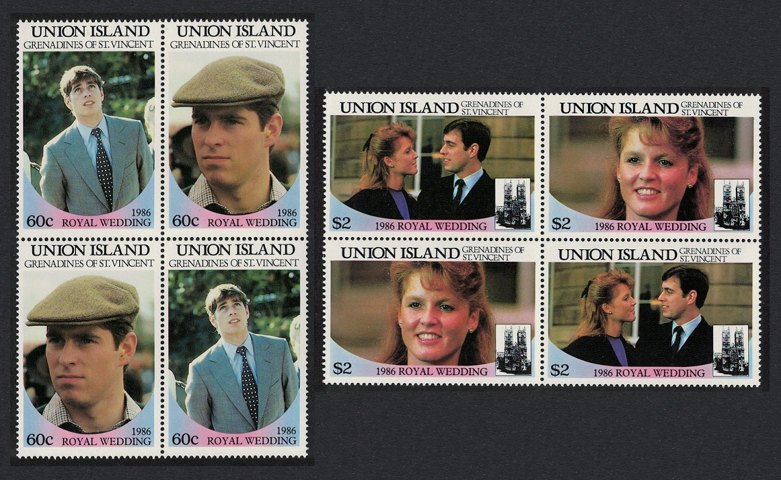 Union Island Royal Wedding Prince Andrew 4v Cross-blocks 1986 MNH Sc#228-231