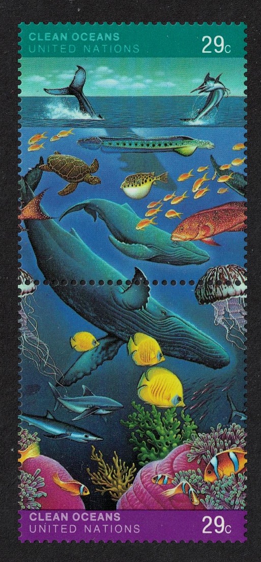 United Nations - New York Whales Fish Marine Life Clean Oceans Pair 1992 MNH SG#613-614