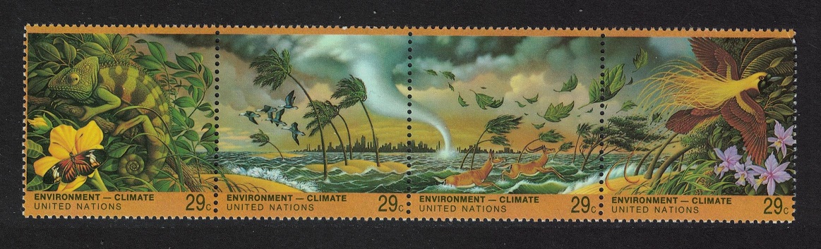 United Nations - New York Bird of Paradise Antelopes Chameleon Climate Change strip of 4v 1993 MNH SG#643-646