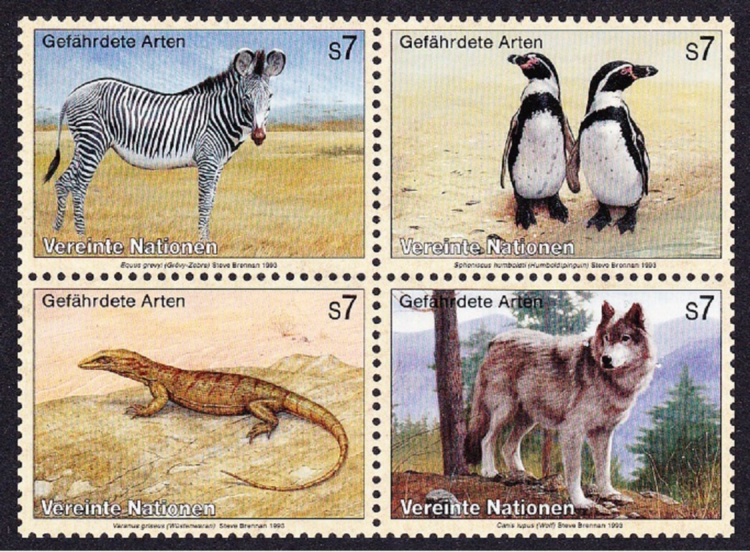 United Nations - Vienna Birds Zebra Penguins Lizard Wolf 4v Block 2*2 1993 MNH SG#V142-V145 MI#143-146 Sc#146a