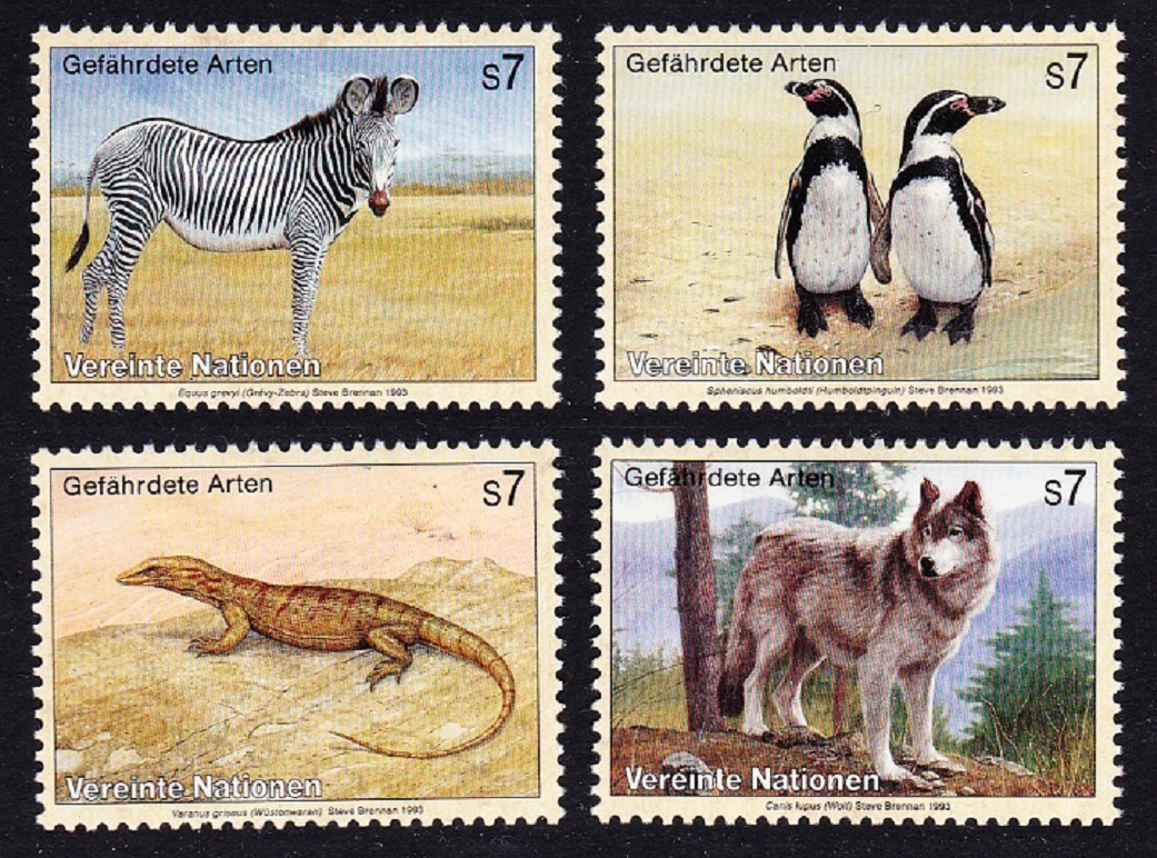 United Nations - Vienna Birds Zebra Penguins Lizard Wolf 4v 1993 MNH SG#V142-V145 MI#143-146 Sc#143-146