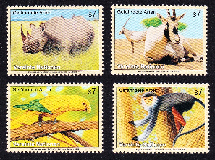 United Nations - Vienna Birds Rhinoceros Parrot Monkey Oryx 4v 1995 MNH SG#V179-V182 Sc#183-186