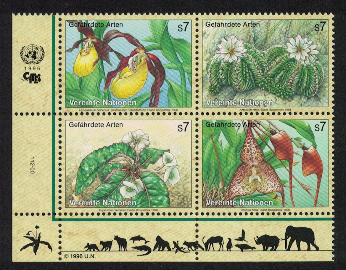 United Nations - Vienna Orchids Cacti Other Flowers Block of 4v 1996 MNH SG#V205-V208 MI#205-208 Sc#196-199