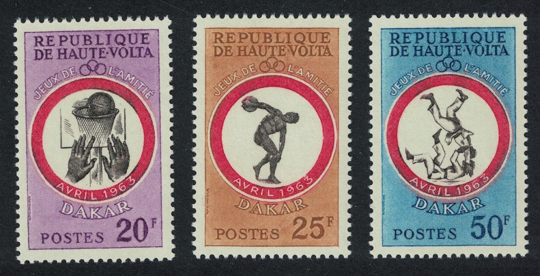 Upper Volta Basketball Wrestling Dakar Games 3v 1963 MNH SG#114-116