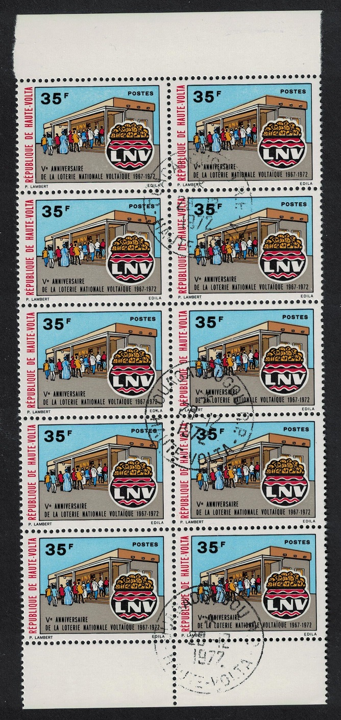 Upper Volta National Lottery Block of 10 1972 CTO SG#383 Sc#281