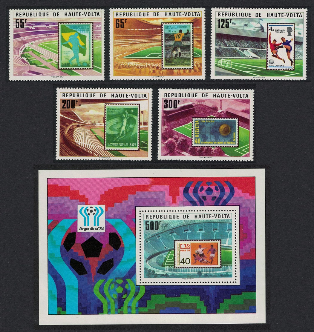 Upper Volta Football 5v+MS 1977 MNH SG#469-MS474 MI#700-704+Block 8