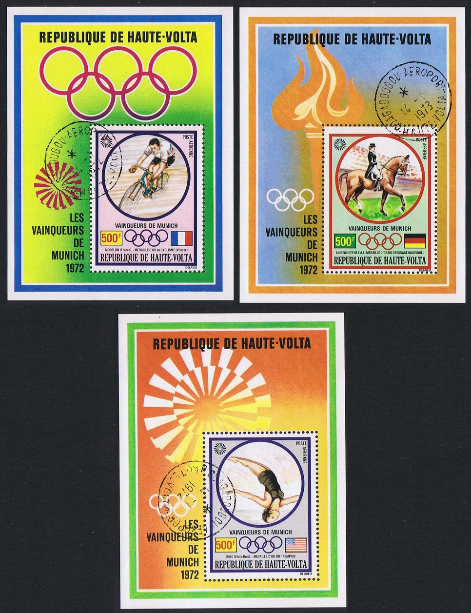 Upper Volta Winners Summer Olympic Games Munich 3 MSs 1972 CTO SG#MS391 Sc#C124-C126