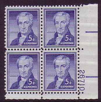 United States of America Monroe 5c Plate Block 1954 MNH SG#1036 MI#659A