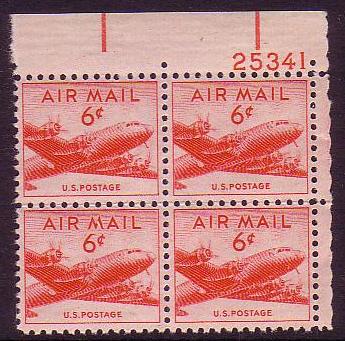 United States of America Airmail 6c Plate Block 1949 MNH SG#a944 MI#553A