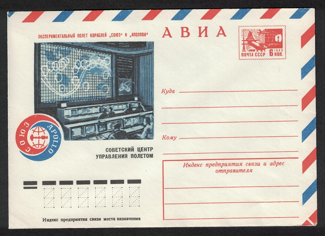 USSR Soyuz Apollo Space Flight Control Centre Pre-paid Envelope 1975